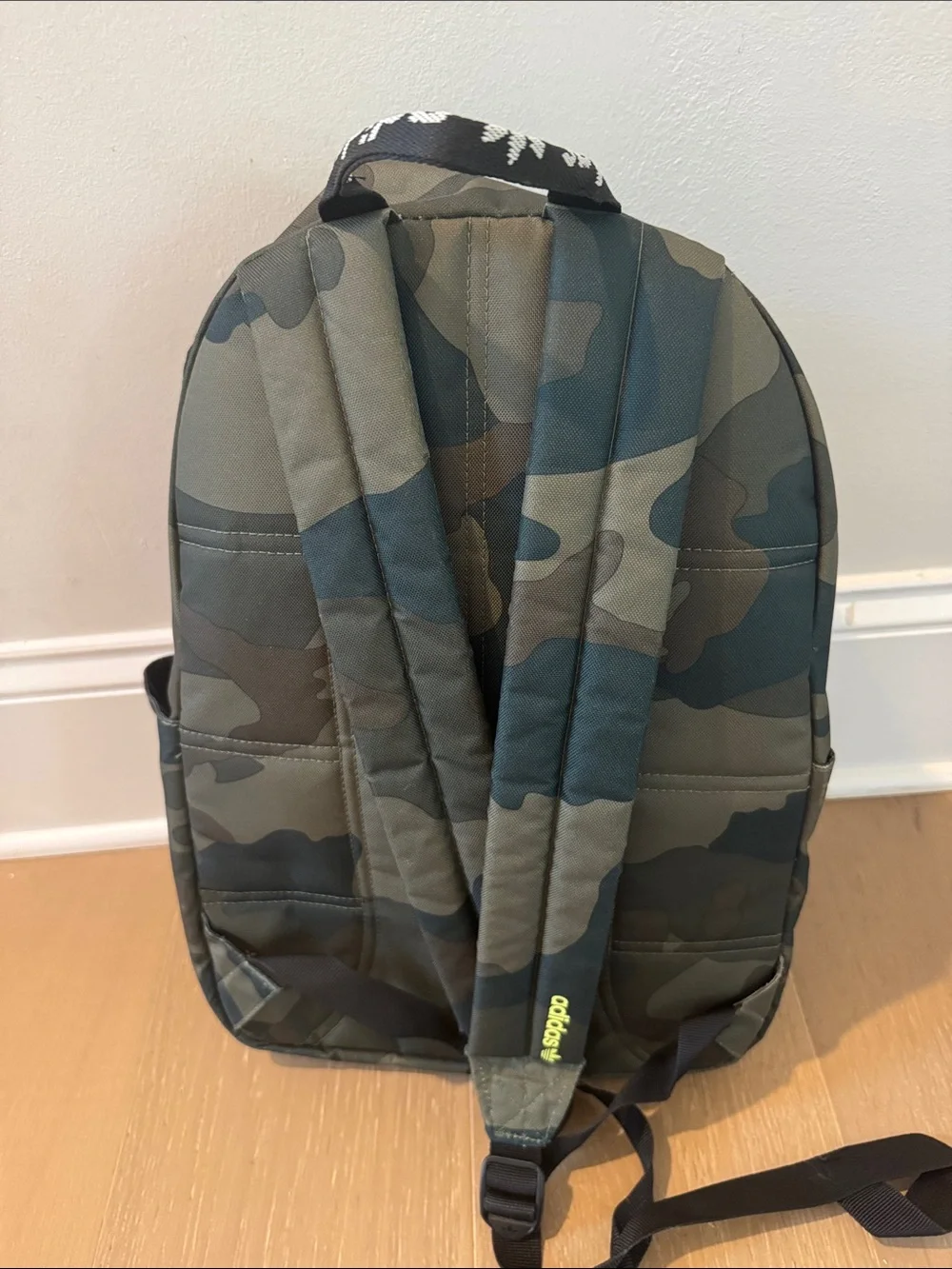 Adidas Camouflage Backpack with Neon Yellow Logo